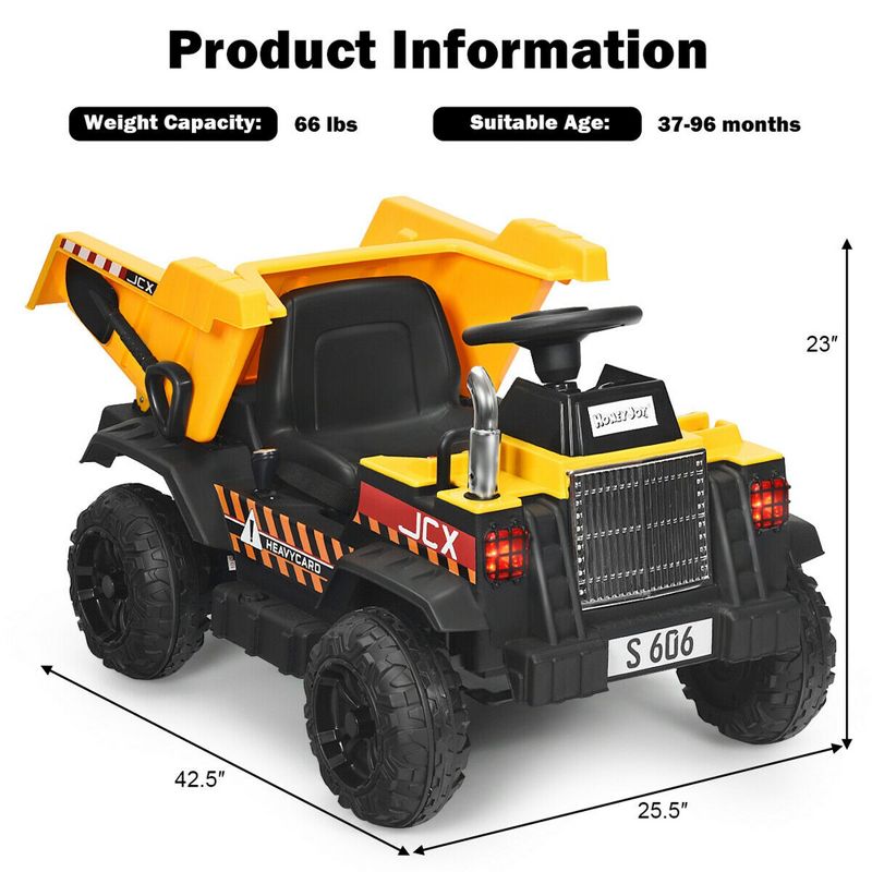 Costway 12V Battery Kids Ride On Dump Truck RC Construction Tractor w/ Electric Bucket & Electric Dump Bed, 3 of 10