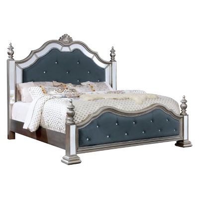 Eastern King Divito Traditional Mirror Trim Bed Silver - HOMES: Inside + Out