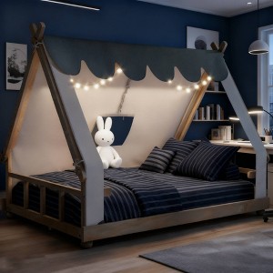 Luxystar Low House Style Bed With Lights And Curtains - 1 of 4