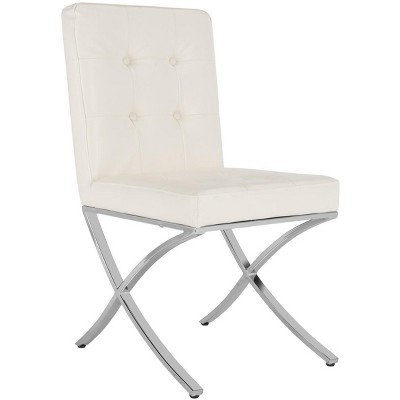 Walsh White Tufted Faux Leather Side Chair with Chrome Legs