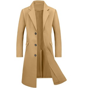 Lars Amadeus Men's Winter Single-Breasted Notched Lapel Long Overcoat - 1 of 4