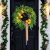 Norfolk Pine Wreath 24 Inch Real Front Door Wreaths with Faux Oranges Pine Cones Ribbon Rustic Farmhouse Decor - 2 of 4