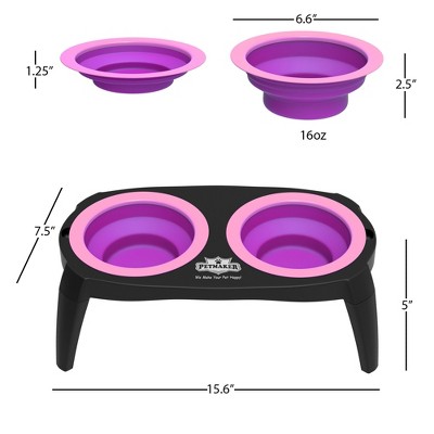 Pink Elevated Cat and Dog Food Bowl Stand with Non-Slip Base