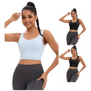 INSPIRE CHIC 3 Pcs Women's Full Coverage Deep V-Back Workout Fixed Cup Comfort Sports Bras - 1 of 4