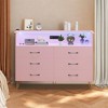 Modern 6 Drawer Dresser with LED Lights & Charging Station - 3 Outlets,2 USB Ports,Color Changing Lights,Open Shelves Stand wStylish Storage Dresser - 3 of 4