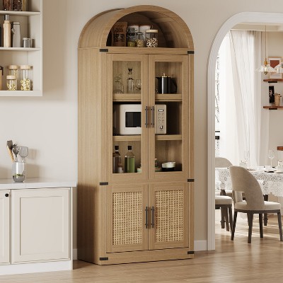 Arched Bookcase with Doors Tall Bookshelf Display Storage Shelves 71.4in Deep Wooden Cabinet Farmhouse Bookcases
