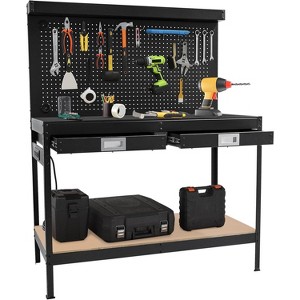 48" Workbench, Metal Steel Tool Storage Work Table, 2 Tier Work Table for Garage with Pegboard, 2 Drawers, Multifunctional Work Bench for Workshop - 1 of 1