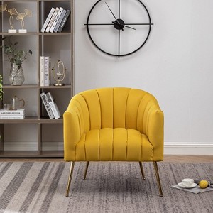 SEYNAR Modern Velvet Accent Chair,Round Upholstered Barrel Chair for Living Room - 1 of 4