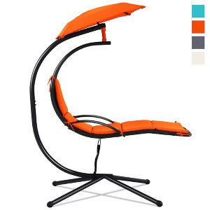 Costway Patio Hanging Hammock Chaise Lounge Chair with Canopy Cushion Turquoise\Beige\Gray\Orange - 1 of 4
