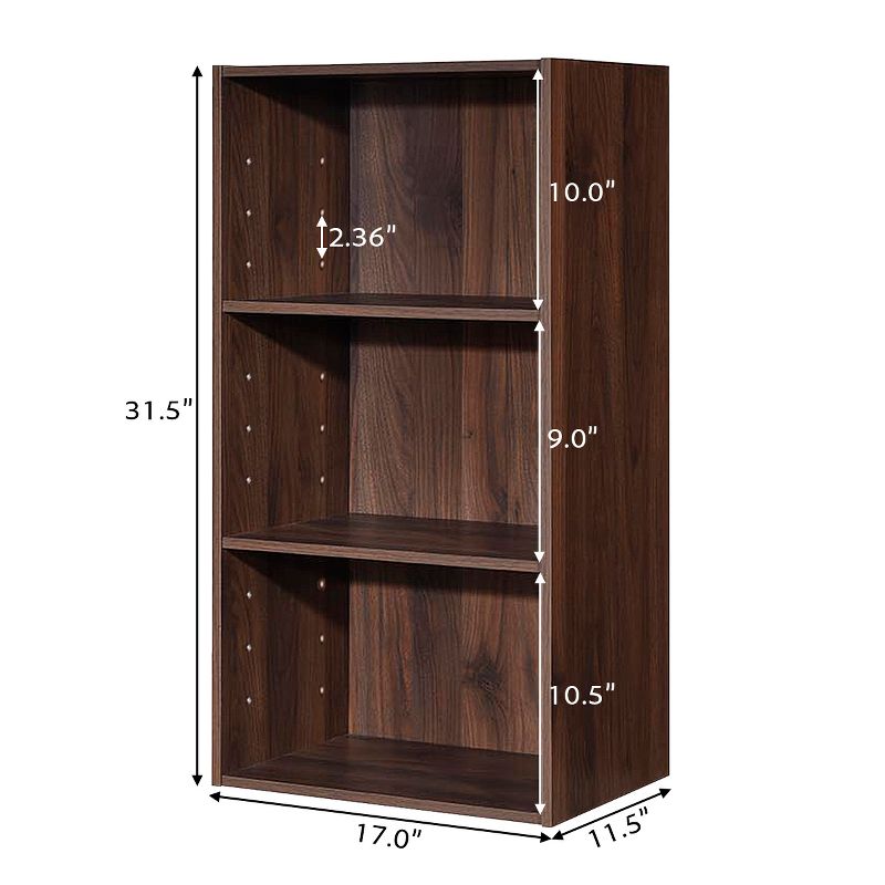Costway 2 PCS 3 Tier Open Shelf Bookcase Multi-functional Storage Display Cabinet Walnut, 2 of 11