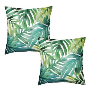 Green Tropical Leaves Throw Pillow Covers Summer Palm Leaf Pillow Covers 18x18 Set of 2 Monstera Plant - 1 of 3