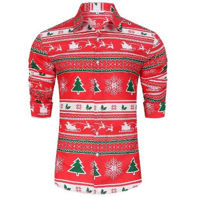 WhizMax Men's Christmas Hawaiian Shirts Button Down Ugly X-Mas Christmas Vacation Long Sleeve Shirts