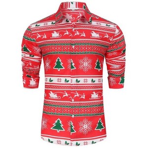 WhizMax Men's Christmas Hawaiian Shirts Button Down Ugly X-Mas Christmas Vacation Long Sleeve Shirts - 1 of 4