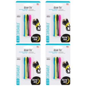 Nite Ize Gear Tie Cordable Twist Tie - for Cord Management - Reusable, Rubber, Waterproof & UV Resistant - Assorted Colors - 3-inch, 16 Count (4 Pack) - 1 of 4
