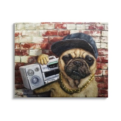 Stupell Urban Pug Dog Boombox Music Gallery Wrapped Canvas Wall Art