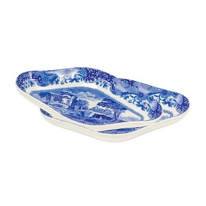 Spode Blue Italian Pickle Dishes, Set of 2 - 8.5-Inch Porcelain Appetizer Trays with Scroll Border & Countryside Artwork - 1 of 4