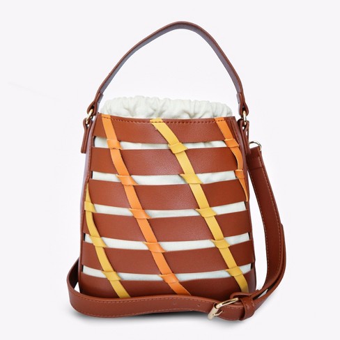 Mersi Kara Woven Crossbody Bucket & Top Handle Bag - Cognac/yellow ...