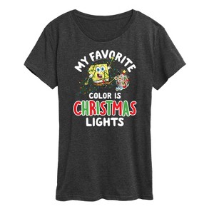 Women's - SpongeBob SquarePants - My Favorite Color Is Christmas Lights Short Sleeve Graphic T-Shirt - 1 of 4