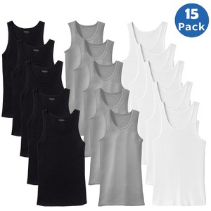 Blu Rock Men's  Ribbed Classic Tank Tops – 15 Pack - 1 of 4