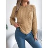 Women's Solid Knit Cable Sweater Casual Long Lantern Sleeve Pullover Crew Neck Knitted Tops - 2 of 4