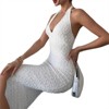 Clotth Women's Beaded Maxi Dress - Sleeveless Deep V Neck Backless Dress, Halter Bodycon Dress, Glamorous Party Dress, White - 2 of 4