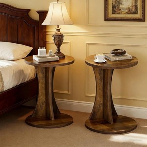 Tribesigns C-Shaped End Table, 19" Farmhouse Round Nightstand, 2-Tier Side Table for Living Room with Storage, for Bedroom,Rustic Brown - 1 of 4