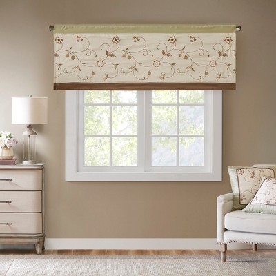 Green and Brown Floral Embroidered Sill Length Valance