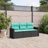 vidaXL Patio Sofa Set - Black Poly Rattan, Modern 3-Piece Outdoor Furniture with Cushions and Storage, Black and Blue - 2 of 4