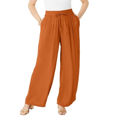Roaman's Women's Plus Size Crinkle Wide-Leg Pant