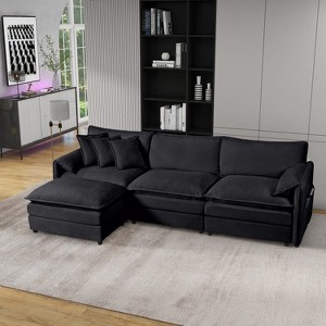 DOMETOUR Modular Sectional Sofa, Oversized Deep Seat L Shaped Couch Set for Living Room, 3-Seater Chenille Cloud Couches with Movable Ottoman - 1 of 4