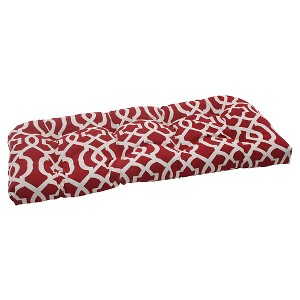 Outdoor Wicker Loveseat Cushion - Red/White Geometric