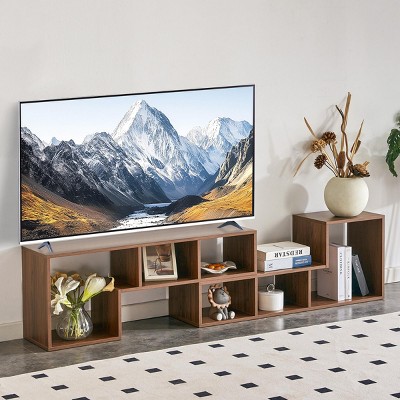 INFURNIC TV Stands and Consoles 2-Piece Cube TV Stand with Adjustable Storage Shelves and Open Compartments, Brown, 55.11"*11.81"*17.12"
