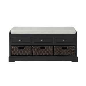 Storage Bench, Wooden Storage Bench Organizer with 3 Drawers and 3 Baskets, Entryway Shoe Bench with Cushion for Living Room, Hallway, Entryway - 1 of 4