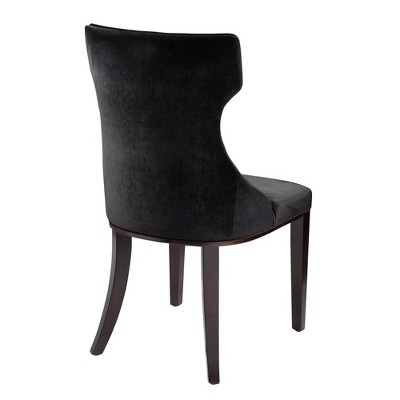 Luxurious Black Velvet and Walnut Wing-Back Dining Chairs, Set of 2