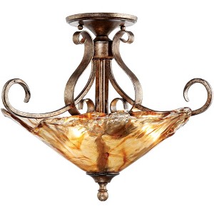 Franklin Iron Works Amber Scroll Modern Ceiling Light Semi Flush Mount Fixture 20 1/4" Wide Golden Bronze Art Glass for Bedroom Kitchen Living Room - 1 of 4