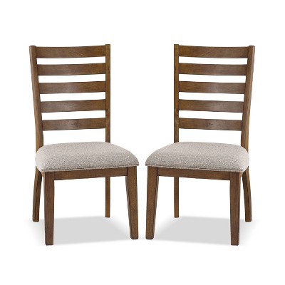 HOMES: Inside + Out Set of 2 Snowwhisp Transitional Upholstered Seat Dining Chairs Walnut/Light Gray