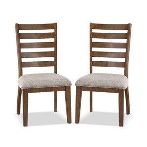 HOMES: Inside + Out Set of 2 Snowwhisp Transitional Upholstered Seat Dining Chairs Walnut/Light Gray - 1 of 4