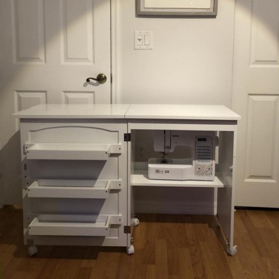 Costway White Folding Sewing Craft Table with Storage Shelves Cabinet - See  details - On Sale - Bed Bath & Beyond - 33520005