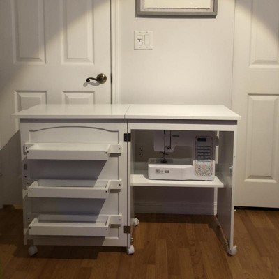 Costway White Folding Sewing Craft Table With Storage Shelves