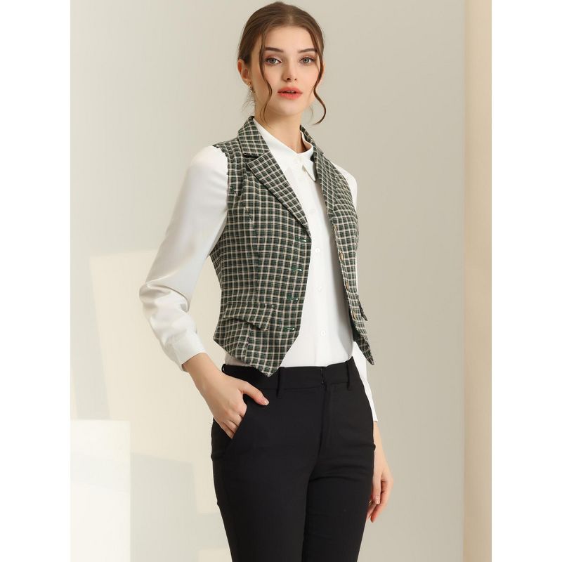 Allegra K Women's Plaid Vintage Notched Lapel Collar Single Breasted Waistcoat Vest, 2 of 6