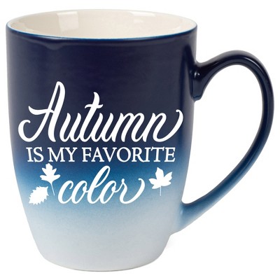 Elanze Designs Autumn Is My Favorite Color Two Toned Ombre Matte Navy Blue and White 12 ounce Ceramic Stoneware Coffee Cup Mug