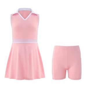 Girls Polo Tennis Dress with Separate Shorts Girls Athletic Dress Golf Dress Summer V Neck Color Block Tank Dress - 1 of 4