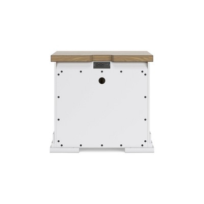 White and Beige 3-Drawer Nightstand with USB Ports