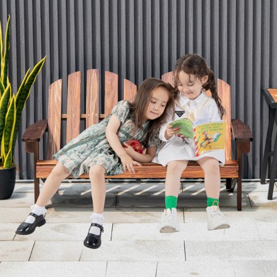 Infans 2 Person Adirondack Chair Kid Solid Wood Loveseat Backrest Arm Rest Patio Coffee