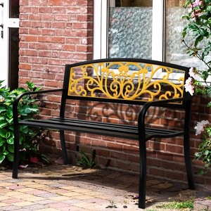 Karl Home | Black Steel Patio Bench With Yellow Backrest - 1 of 1
