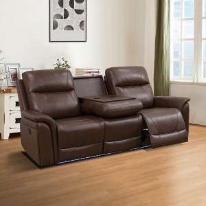 MAYEERTY Power Reclining Sofa, Electric 3-Seat Breathable Leather Recliner with USB Charging, Reversible Table & LED for Living Room, Reddish Brown - 1 of 4