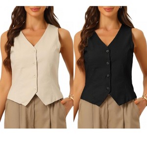 INSPIRE CHIC Women's Fashion Sleeveless Button Down V Neck Crop Summer Vest 2 Packs - 1 of 4
