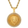 Steeltime 30" 18k Gold Plated Stainless Steel And Simulated Diamonds Lion Head Round Pendant - 2 of 4