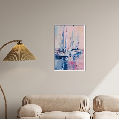 Pastel Sea Breeze Sailing Canvas Wall Art with White Frame, 21" x 31"