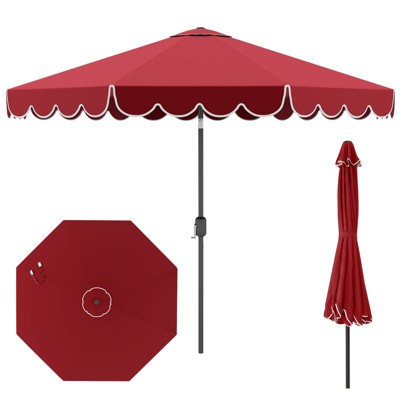 Costway 10 FT Patio Umbrella with Crank Tilt Adjustment Ruffles Vented Top 8 Ribs Red